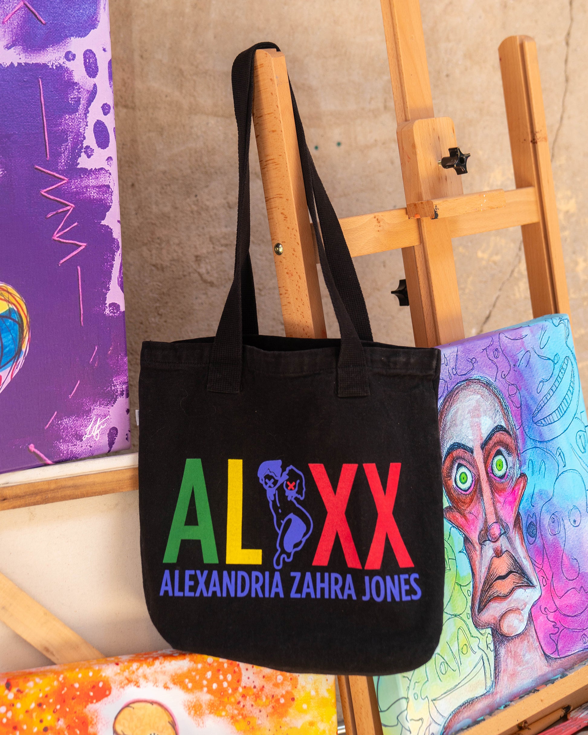 ALXX SIGNATURE BLACK COTTON DENIM TOTE BAG
